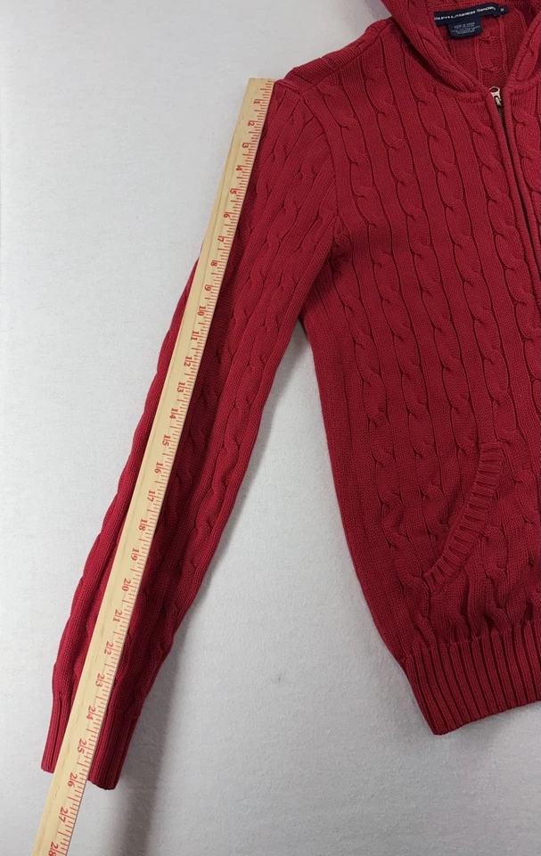 Sudadera con Capucha De Colección Y2K Ralph Lauren Deportiva Tejida con Cable Cremallera Completa Roja Mezcla de Algodón Talla M Foto 4 de 4