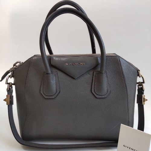 Givenchy Antigona Small Goat Leather Satchel Shoulder Bag Gray Pre-Owned