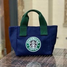 Starbucks Print Mini Canvas Tote Bag Reusable for Women Lunch Grocery blue