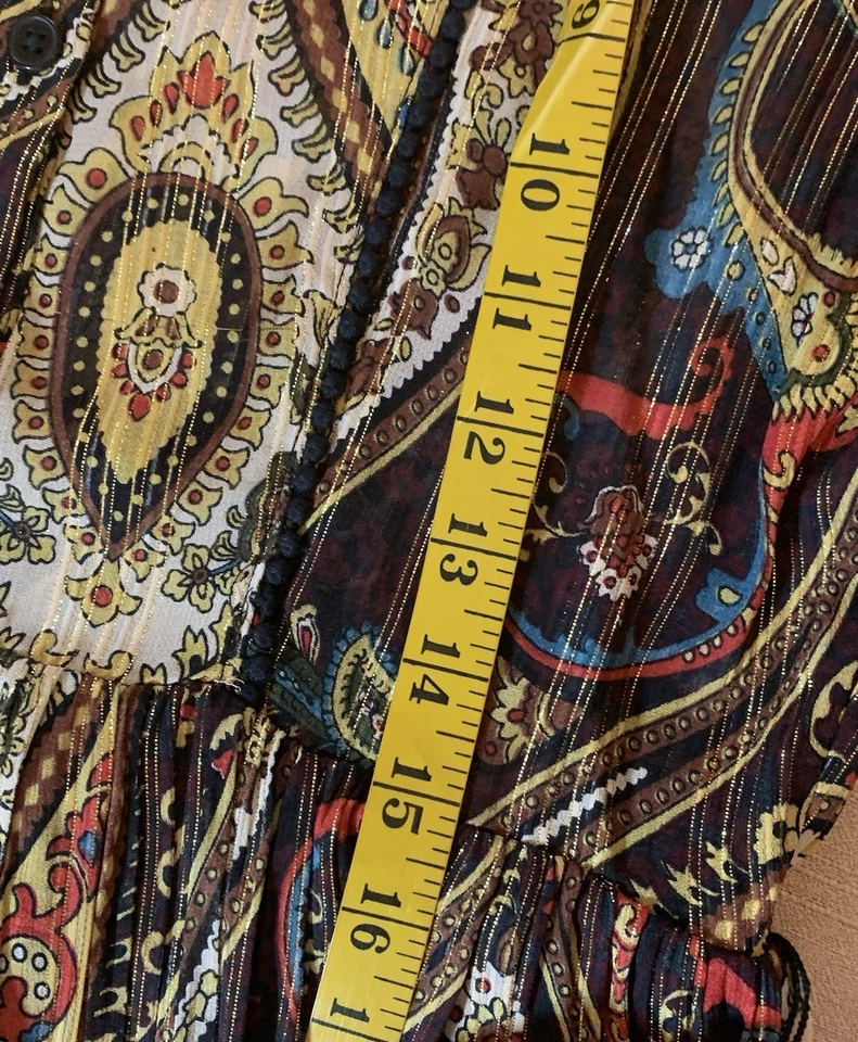 Vestido Zara Paisley BoHo Mujer XS Nuevo Sin Etiquetas Manga Larga Transparente Caprichoso Foto 3 de 4