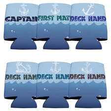 Boating - Captain, First Mate, 4 Deck Hand Themed Can Coolers Set of 6