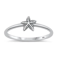 925 Sterling Silver Starfish Ring Nature Fashion Band 6.8mm Size 4-10