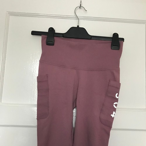 Purple Ribbed Leggings UK XS 6 L25 Pockets Stretch Workout Gym - Picture 4 of 7