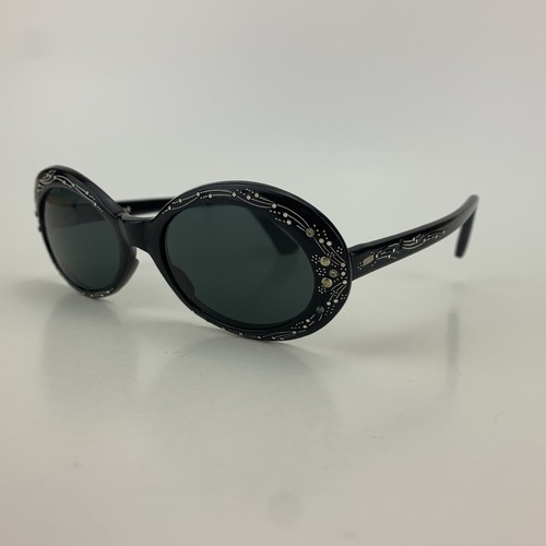 VTG Pilot 1950s 60s Womens Sunglasses Oval Ornate Engraved Rhinestone Starburst - Picture 10 of 12