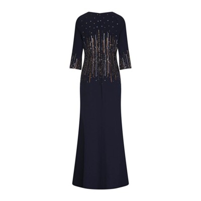 aidan mattox navy blue dress Aidan Mattox MN1E201092 Sleeveless Lace-Detail Evening A-Line Dress NAVY / 4