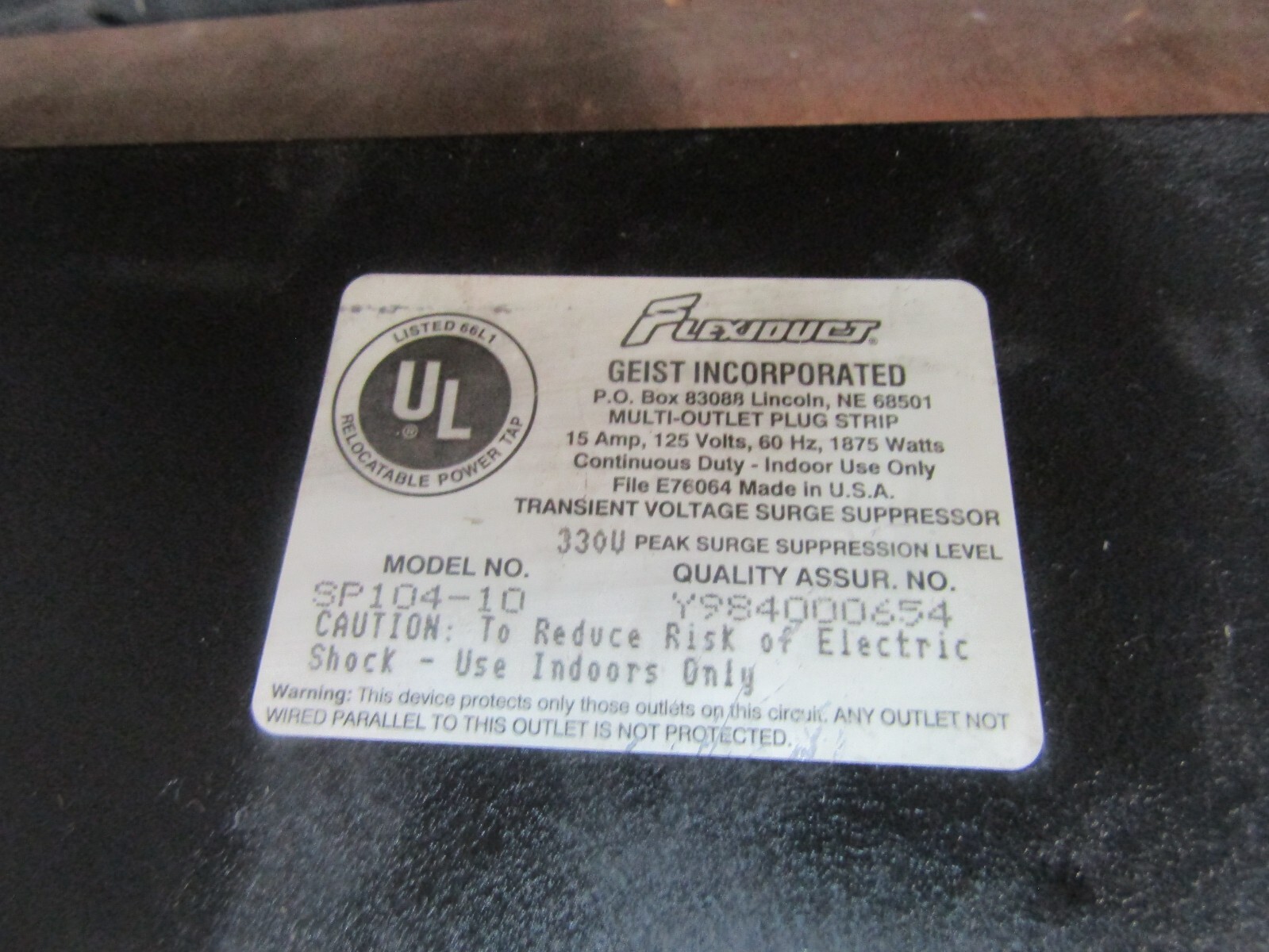 Sp104 Flexiduct SP104-10 Rack mounted AC power conditioner by Geist Inc. 120V ...