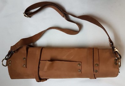 Vintage hellbraunes Echtleder 10 Taschen Kochmesser Tasche/Rolle 