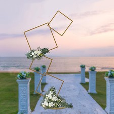 Wedding Square Backdrop Stand, Detachable 4 Tier Gold Metal Flower Square Frame