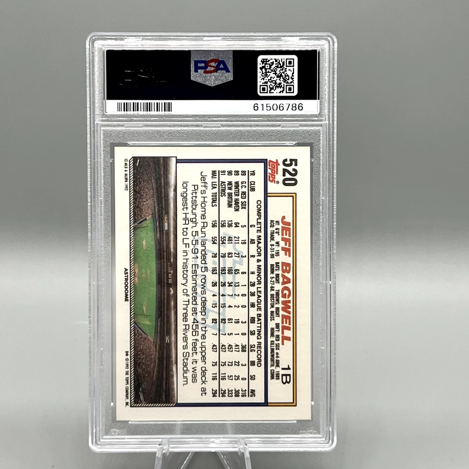 1992 Topps 520 Jeff Bagwell PSA 10 Houston Astros graduado novato Copa Salón de la Fama Foto 2 de 2