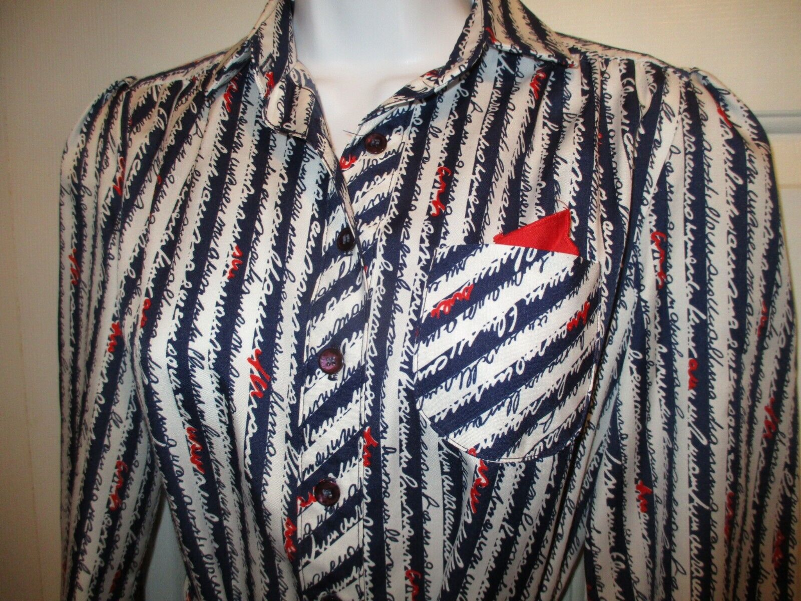 70's VTG SCHRADER SPORT Stripped Writing Shirt Dr… - image 2