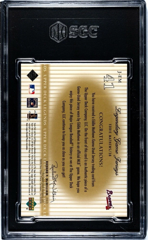 Camiseta Eddie Mathews SGC 10 Perfect Gem Mint Pop 1 Auténtico Juego Usada 00UD Foto 3 de 3