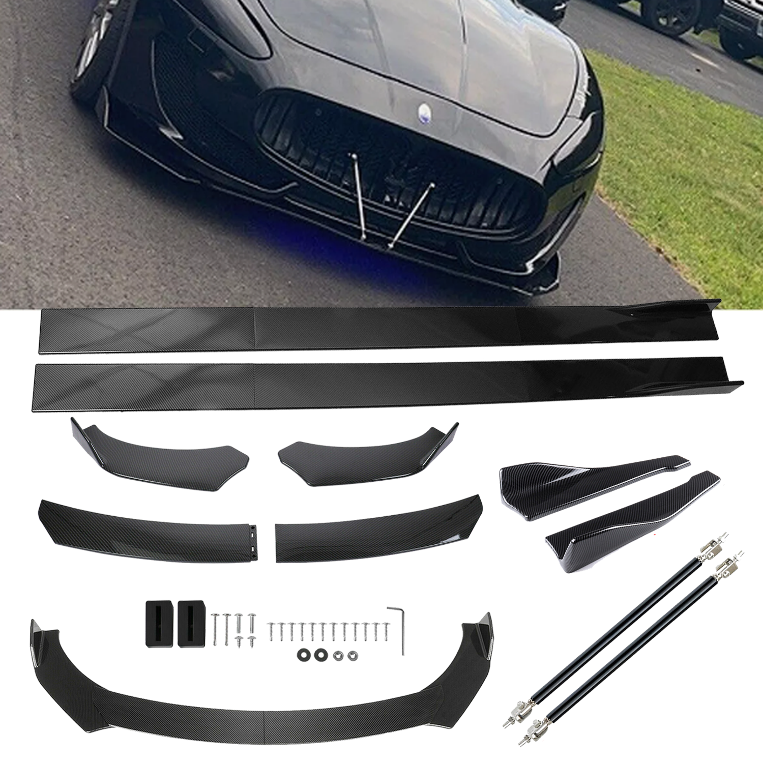 Front Lip Chin Bumper Body Kits Side Skirt For Maserati grandtursimo Carbon F