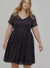 Torrid Womens Skater Dress Charcoal Gray Lace Lined Pockets Knee Length - 4XL