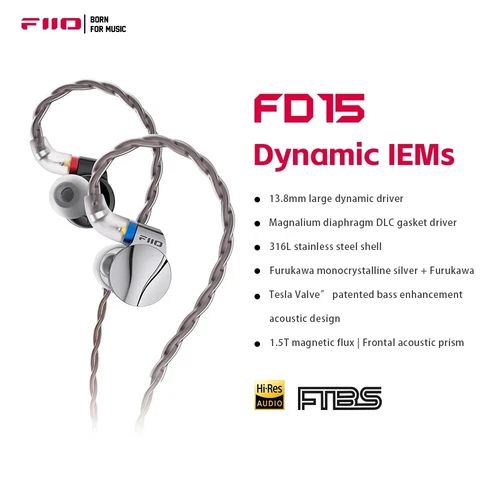 FiiO FD15 13.8mm Magnalium DLC HiFi Dynamic Driver in-Ear Earphone with Stainles