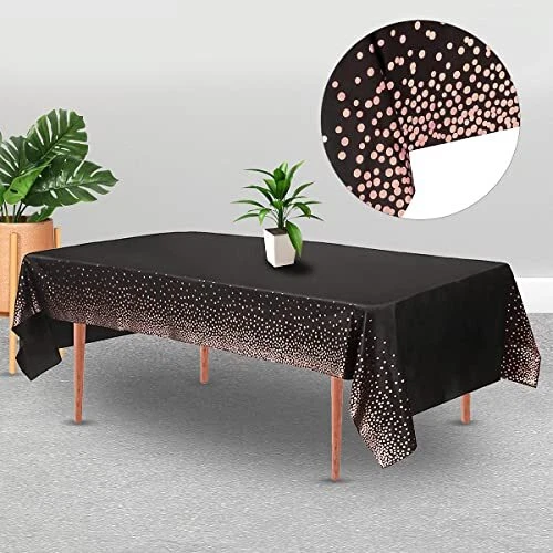 2 Packaging Black and Rose Gold Plastic Tablecloth, Pack of 2 Black Rose Gold - Image 4 of 4