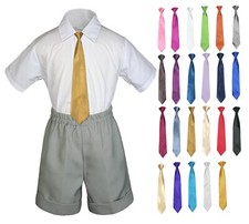 3pc Boy Baby Toddler Formal Lt Gray Shorts Suit  Choose a Color Tie S-4T