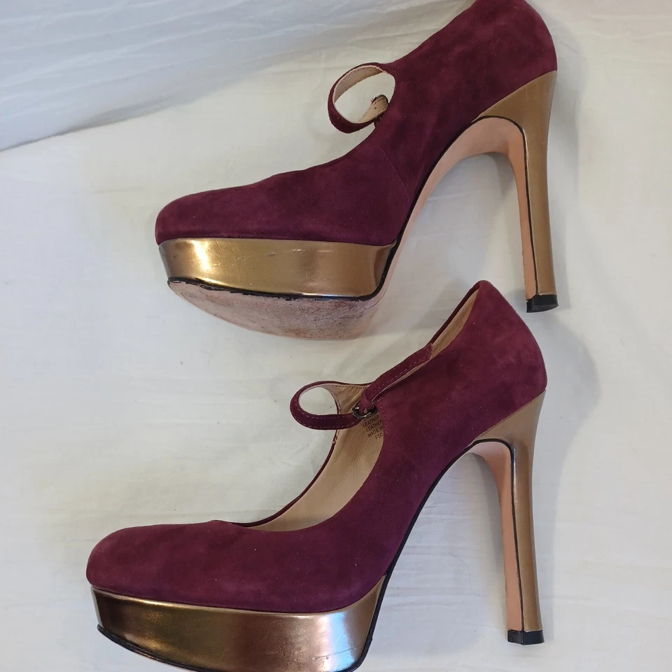 Zapatos de salón Joan & David Mary Jane Daquimberly púrpura dorado plataforma tacón gamuza talla 7,5 M Foto 4 de 4