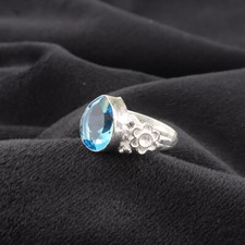 Blue Topaz Gemstone 925 Sterling Silver Ring Handmade Jewelry Ring Gift For