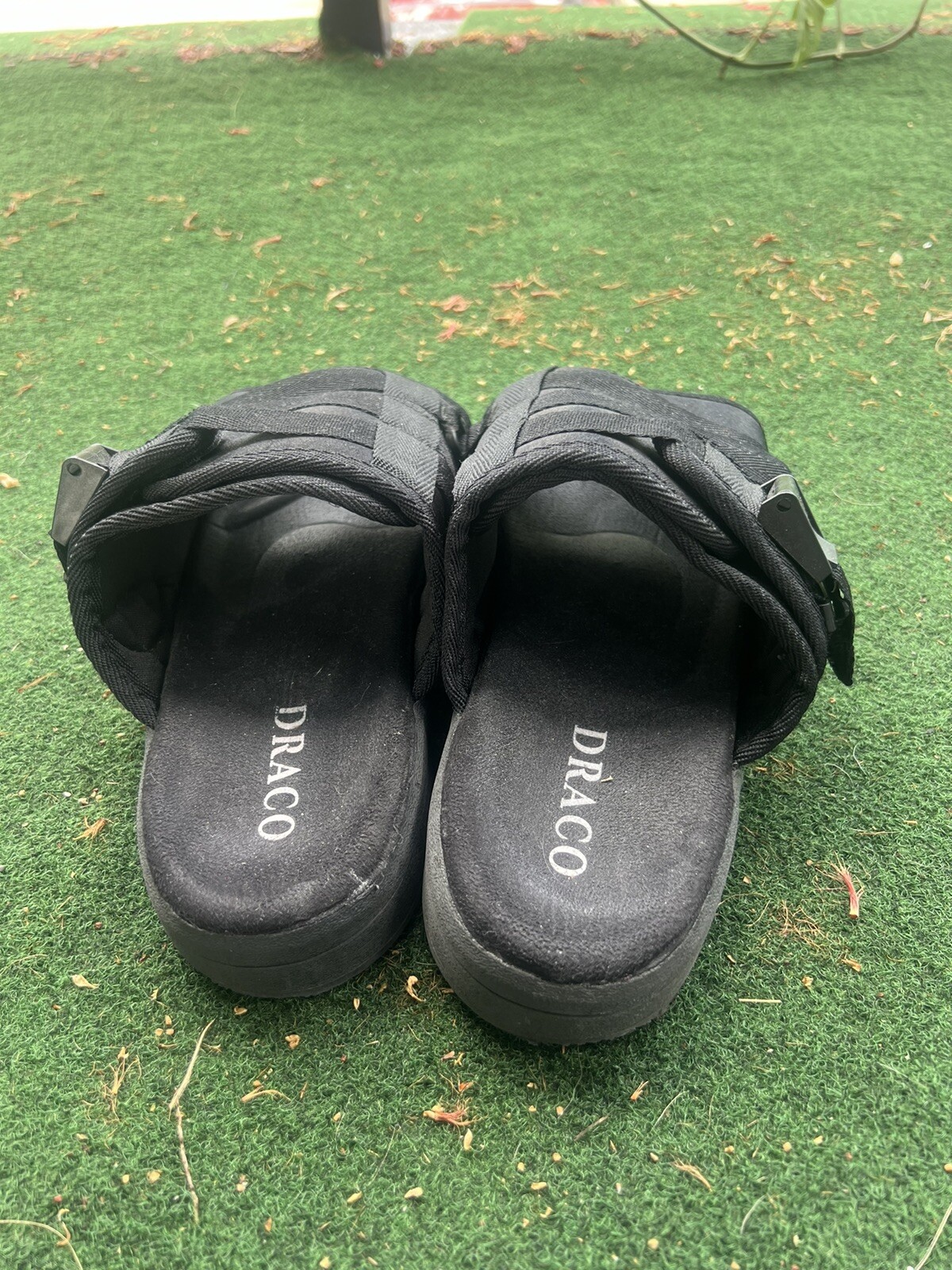 Draco Slide Sandals Black White Multi Strap Buckle Mens 7-8 Womens 8-9.5 Original DracoSlides | Suede Memory Foam Comfort Slides  main image 4