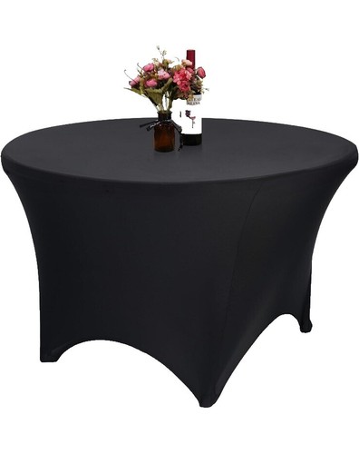 Banquet Tables Pro 60 Inch Round Stretch Tablecover - Black Spandex Tight Fit Table Cloth