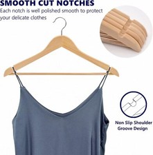 30 Pack Wooden Hanger, Natural Wooden Suit Hanger with Non-Slip Trouser Bar