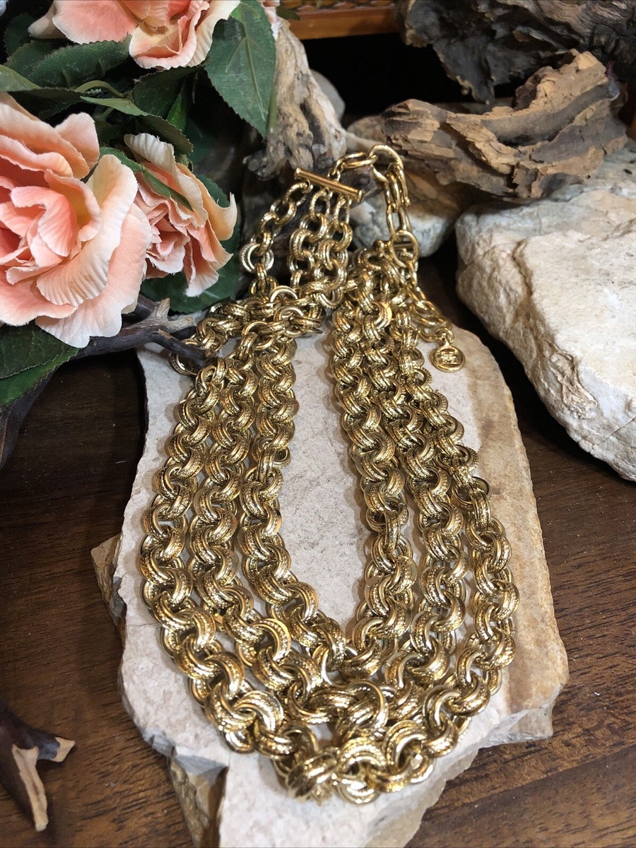 21. Vintage GIVENCHY Gold Tone Triple Rolo Link Three Layer