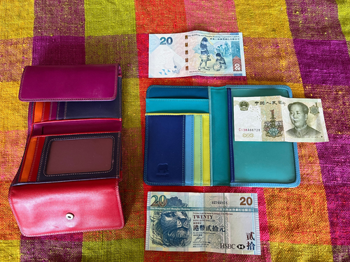 MYWALIT Tri-Fold Wallet Magenta Purple, Orange, Pink Color Block Leather + more - Picture 2 of 7
