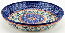 Polish Pottery Pie Plate 10" Mosaic Flower Design Zaklady Boleslawiec