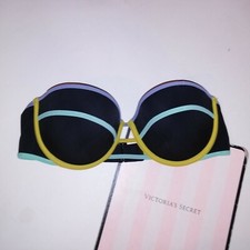 Victoria Secret Swim Bikini Top 34C Black Strapless Bandeau Underwire