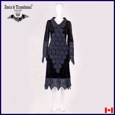 elegant clothing woman medium dress luxury brand black velvet collared handmade