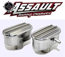 Retro Finned Aluminum Valve Cover Breather & PCV Set - Polished with Raised Fins
