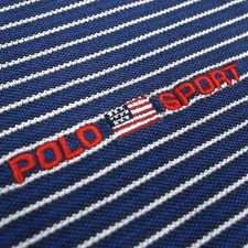 Vintage Polo Sport Ralph Lauren Shirt Men XL Blue Stripe Made in USA Flag Golf