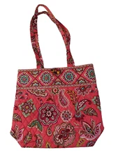 Vera Bradley Tote Bag Toggle Button Top Close Pink Paisley Floral Print #20925