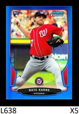 1-2013 BOWMAN CHROME ROOKIE BLUE REFRACTOR NATHAN KARNS ORIOLES /250 QTY