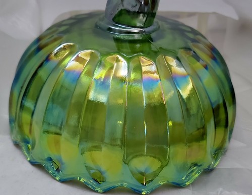 Vintage Indiana Green Carnival Glass Tulip Lotus Blossom Tall Footed Compote - Picture 4 of 12