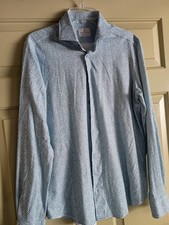 Emanuel Berg Shirt Men Medium Blue Stretch Collared Button Up Modern Fit