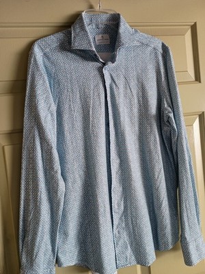 Emanuel Berg Shirt Men Medium Blue Stretch Collared Button Up Modern Fit 