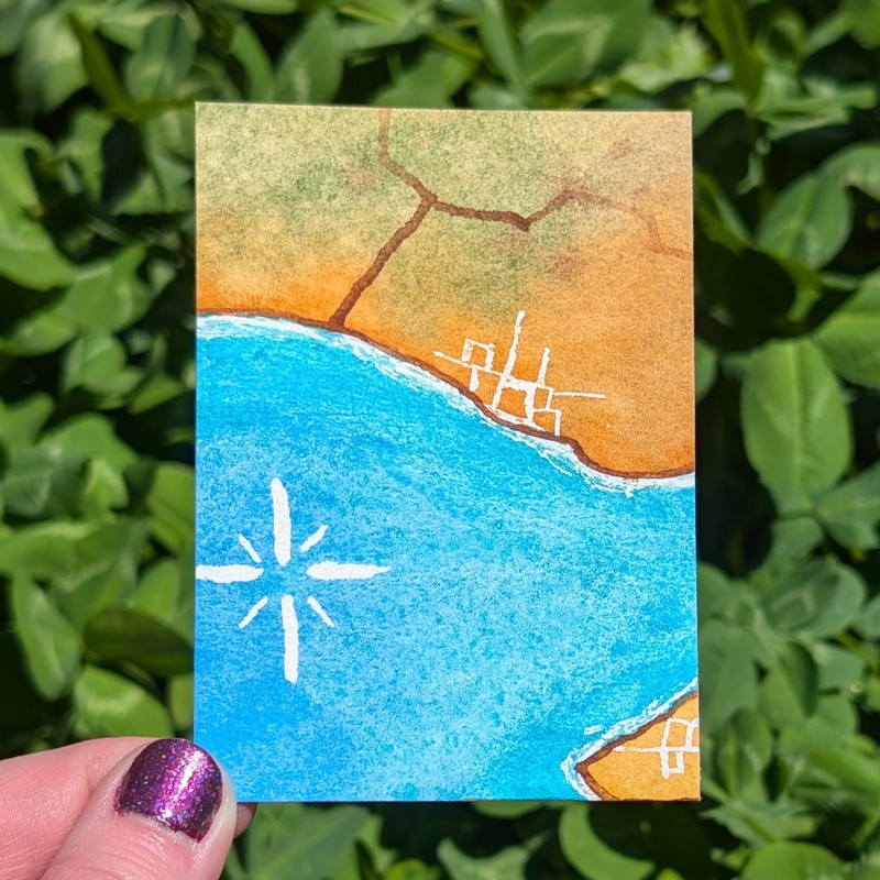 ACEO Original Painting, City Port Map Cartography