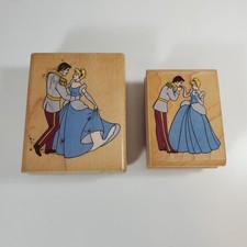 2 Disney Cinderella Wooden Rubber Stamps Used Magic Dance  Love at First Sight