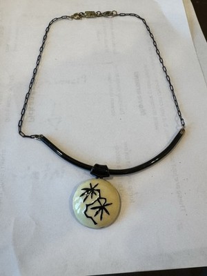 Vintage Eisenberg Enamel Pendant Necklace - Mid Century Modern - Signed