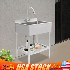 30" Utility Sink Free Standing Single Bowl Kitchen Sink Stainless Steel Sink