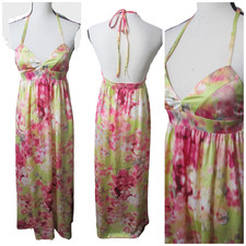 Y2k H&M Babydoll Maxi Halter Dress 2 Watercolor Floral Tropical Core Boho Fairy