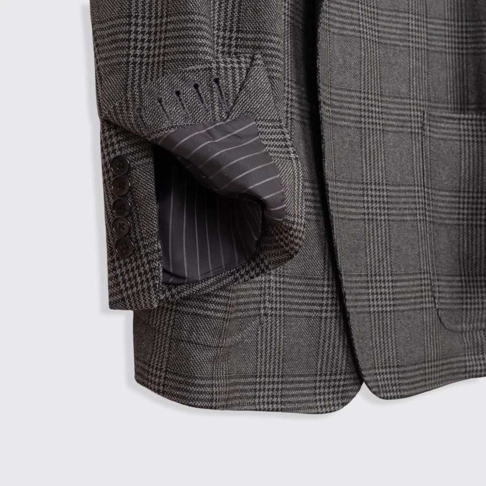 Tom Ford Jacket Size EU58 Men Cardigan O'C Dark Gray Glen Check Silk Blend - Image 3 of 4