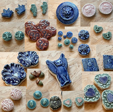 Handmade Ceramic Mosaic Tiles U-Pick: Hearts, Owl, Cat, Flower, Seahorse, Shell