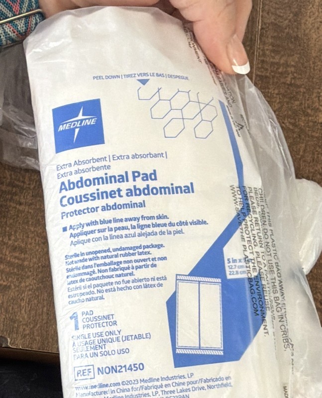 Medline Sterile Abdominal Pad 5 in x 9 in White Rectangle Wound Care -12 ct