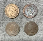 Old U.S. coins lot of 4 from 1800'S, 1862 +1866 +1878 +1879 Indian head pennies.