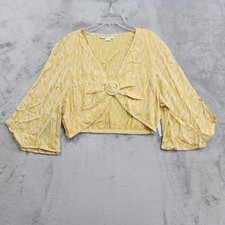 NEW O'Neill Top Womens L Yellow White Sylas Isabella Ikat Crop Viscose Boho
