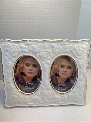 VTG Double Potter Smith Cream Porcelain Embossed Rose Photo Frame Cottage