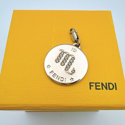 FENDI ID Charm Pendant Scorpio Star sign Constellation Rhinestone Gold tone Box
