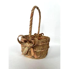 Vintage Small Basket with Bow Detail Flower Girl Basket Baby Girl Nursery